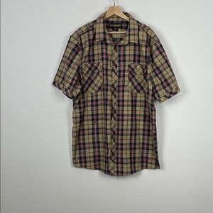 Red Apple Plaid Multicolor Short Sleeve Button Down Pocket Tab Shoulder Mens 3XL